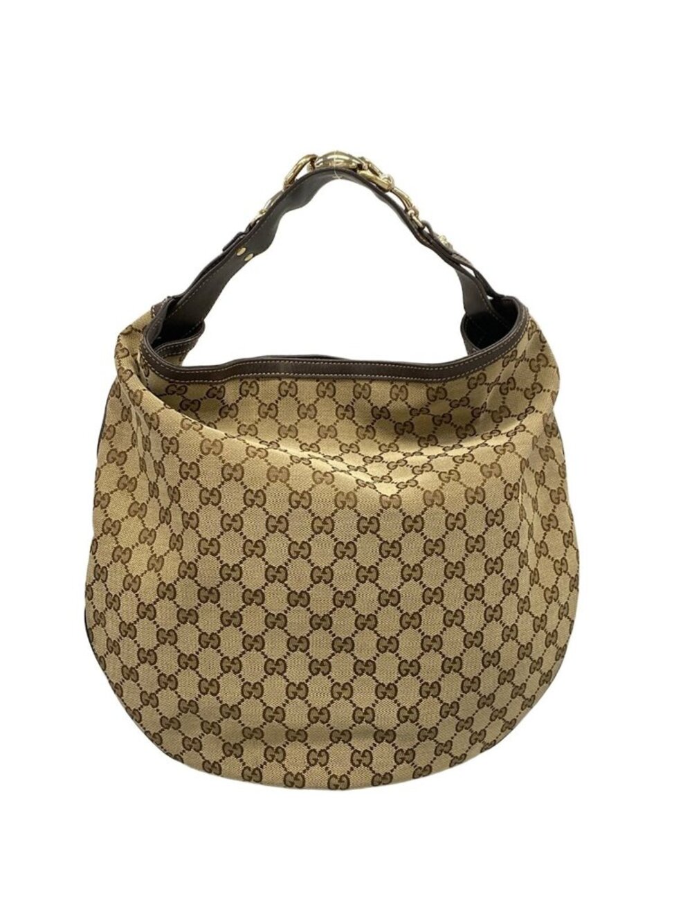 Gucci Handbag GG Pattern Beige Dark Brown Leather